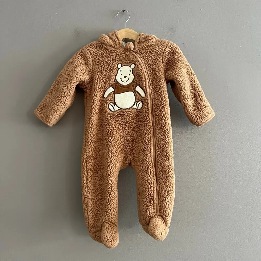 Disney Winnie the Pooh Baby Hooded Bunting/One Piece Fleece Brown 6-9 Mo